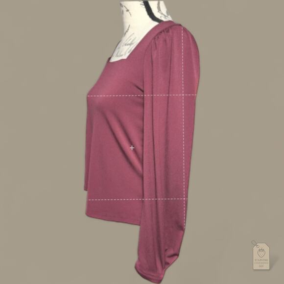 Banana Republic Burgundy Square Neck Blouse | Long Sleeve Feminine Top XS - Picture 3 of 5